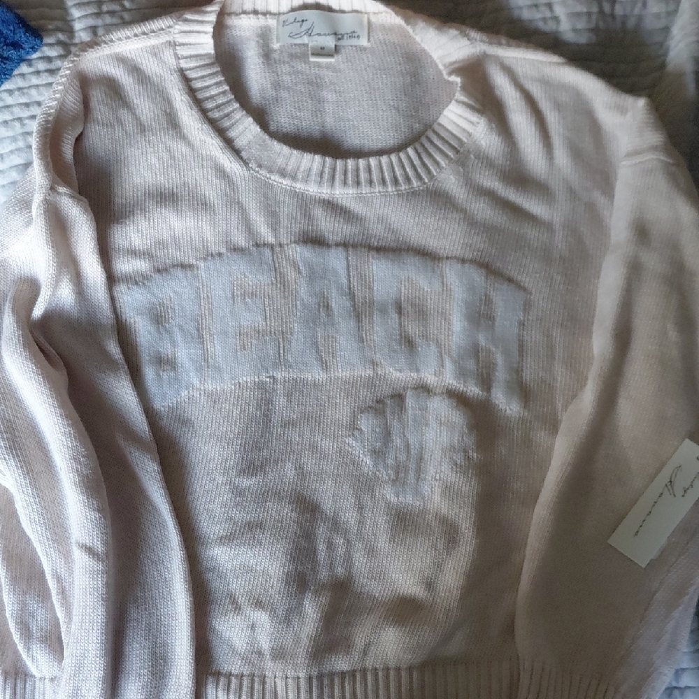 Vintage Light Pink Beach Crew Neck Sweater